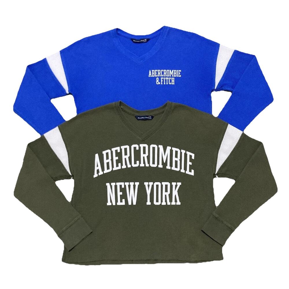 Abercrombie & Fitch Waffle Knit Tops *BUNDLE OF 2* Cropped Sporty V-Neck Size XS